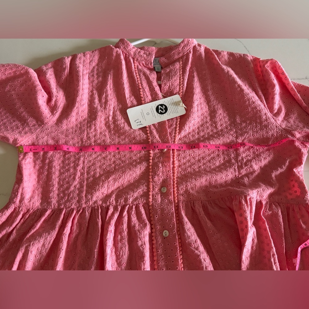 TAJ by Sabrina Crippa NWT Oversized Pink Eyelet Tiered Dress Resort Boho Size S - Picture 10 of 11